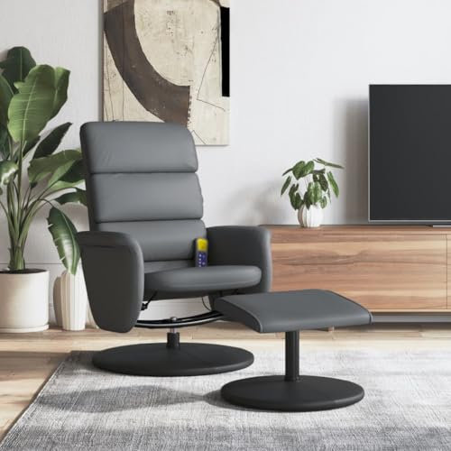 IKAYAA Massagesessel Drehbar Fernsehsessel mit Hocker 360 Grad Drehsessel Relaxsessel Kunstleder Massage Sessel mit Fußhocker Wohnzimmer Liegesessel Massagefunktion Liegefunktion