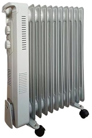 Oil Filled Radiator 11 Fin Portable Electric Heater 2500W with 24 Hours Timer Adjustable Thermostat 3 Heat Settings Wheels Free Standing Safety Cut-Off for Home Office Room (White)