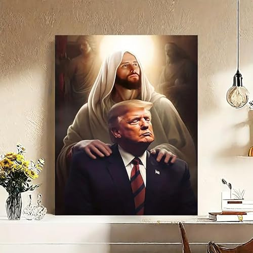 FOTN Jesus Christus und Donald Trump Wandkunst Trump und Jesus betend Poster Bild Leinwanddrucke modernes ästhetisches Kunstwerk Heimdekoration Trump Wanddekoration für Wohnzimmer Schlafzimmer Büro