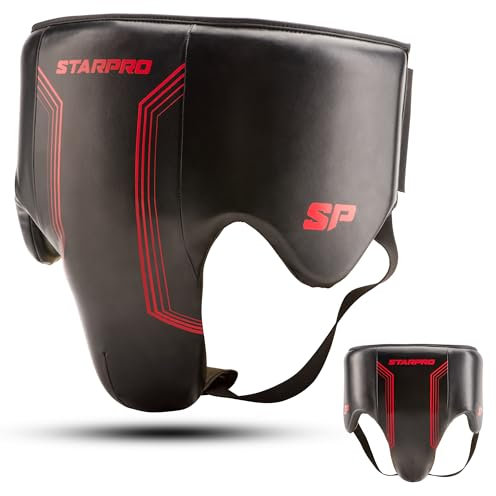 Starpro Coquille de Boxe – Protège-Aines MMA avec Résistance aux Impacts, Ajustement Ergonomique & Sangle Réglable (Noir/Rouge, L)