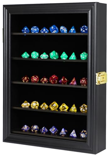 DND Dice Display Case Holds 5 Sets polyedrische sechseckige Scheibe abschließbare Wandmontage w/98% UV Schutz Würfelsammler Regal Schublade für Gaming Nachtspieler d&d (klein)