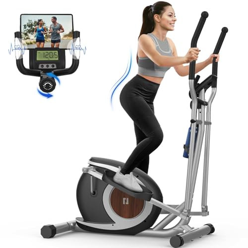Crosstrainer für Zuhause, Ultraleiser Magnetischer Ellipsentrainer mit 16 Widerstandsstufen, LCD-Monitor, Rutschfestem Pedal, Flaschenhalter, Bis zu 265 LBS Home Fitness-Übung Elliptical Stepper