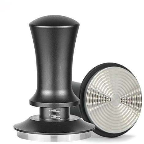 Allalley Kaffee Tamper 58mm, Edelstahl Espresso Tamper mit Ripple Base, 30lbs Anpressdruck, Druckregulierender, Kalibrierte Feder, Skaleneinstellung, Doppelte Feder, Aluminiumgriff (58mm)