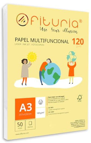 Packung mit 50 weißen DIN A3 Blättern, 120g Druckerpapier. Multifunktionales Kopierpapier für Schule und Büro. Ideal für Laserdrucker, Tintenstrahldrucker oder Kopierer – Ofituria