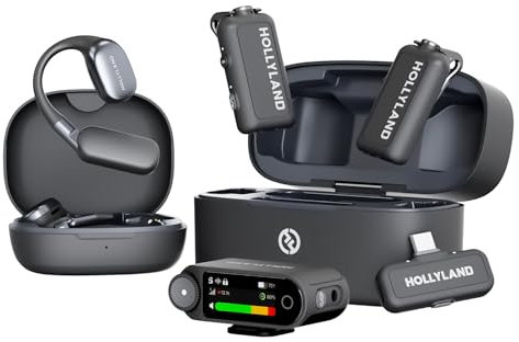 Hollyland Lark Max 2 Combo Ultime, Microphone sans Fil, Annulation de Bruit de l'IA, Surveillance Audio sans Fil, Micro pour Appareil Photo, iPhone, Android (2TX + 2RX + Écouteurs de Charge + Case)