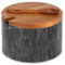 HESHIBI Salero de mármol Gery oscuro con tapa de madera de acacia y cuchara, elegante recipiente moderno para encimera de cocina, mantiene las especias secas, cerdo de sal de 4 pulgadas de ancho con