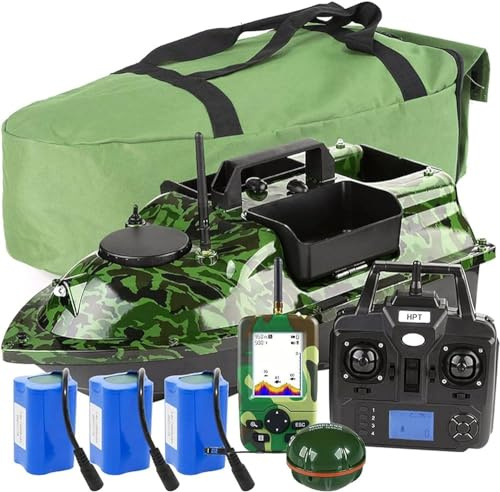 Bateau d'alimentation de pêche à la carpe avec détecteur de pêche, bateau d'appât intelligent avec télécommande GPS, écran LCD, détecteur de poissons portable fréquence de sonar 125 kHz capteur de s