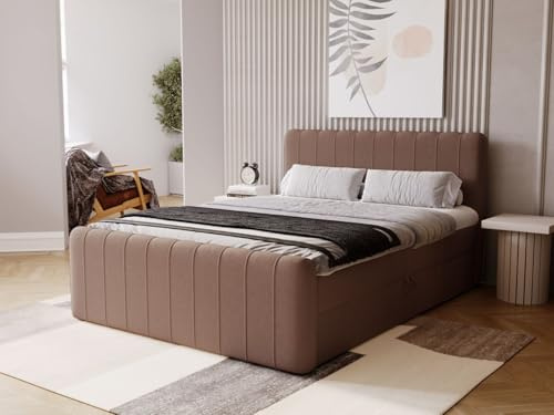 GRAINGOLD Osteno Bett 180x200, Boxspringbett mit Bettkasten, Polsterbett mit Bonell-Matratze, Samt Stoff, mit Topper, mit Kopfteil (Braun, 180x200)