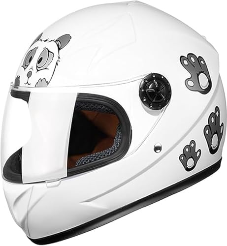 Casque De Moto Intégral Pour Enfants QKDWQZ, Casque De Scooter Homologué ECE, Blanc, 48-55CM