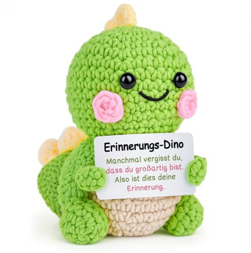 Giftasy Geburtstagsgeschenk für Freund, Handgehäkelte Erinnerungs-Dino mit Energiekarte, Freundin Geburtstagsgeschenk, Geschenke für Mama, Bruder, Schwester, Opa, Beste Freund, Geburtstag
