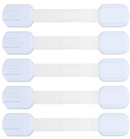 5PCS Kindersicherung für Schrank und Schubladen, Weiß, Schubladensicherung Baby, Schranksicherung Baby mit Kleber, Kindersicherung Schubladen ohne Bohren für Schubladen & Kühlschrank