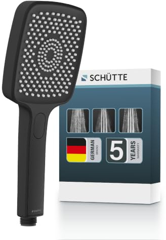 SCHÜTTE Handbrause HAWAII mit Antikalk-Noppen | Duschkopf mit komfortablem Druckknopf und 3 einstellbaren Strahlarten | Brausekopf Antikalk für die Dusche | Schwarz