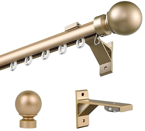 Gardinenstange Innenlauf, Wandmontage 1-läufig Vorhangschiene für den Außenbereich, Bauernhaus, Schlafzimmer, Küche, Wohnzimmer(Gold,1.0m)