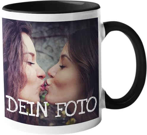 Tassenteam Fototasse bedrucken lassen - Tasse mit Wunschfoto personalisieren - Kaffeetasse selbst gestalten mit Bild - Werbetasse mit Foto oder Logo (schwarz)
