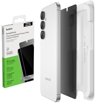 Belkin ScreenForce Titan SmartShield Schutzfolie mit Sichtschutz für Samsung Galaxy S26, Kratzfest, Stoßfest, Anti-Fingerprint Folie, Ultradünn, Positionierungsschale zur Blasenfreien Anbringung
