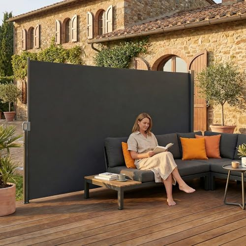 WoRaum Seitenmarkise Ausziehbar 180x300cm – Ausziehbar Seitenmarkise & Seitenwandmarkise mit 180g Polyester PU-Beschichtung, Sichtschutz & Sonnenschutz, Inkl. Befestigungsmaterial (Dunkelgrau)