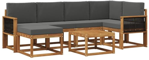 vidaXL Outdoor-Sofagarnitur mit Kissen 7 pcs Natur und Anthrazit, Garten Sofa, modernes Eckset, wetterfestes Loungemöbel, Terrassen Sitzmöbel für entspannten Komfort