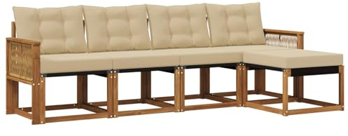 vidaXL Outdoor-Sofagarnitur mit Kissen 5 pcs Natur und Beige, Gartenmöbel, modernes, langlebiges Outdoor-Sofa, Eckset für Terrasse, Bequeme Lounge und Sitzgelegenheit