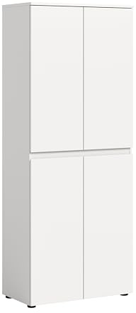 furnling Universalschrank Sarca, weiß, 4 Türen, 9 Fächer, mit Kleiderstange, Mehrzweckschrank mit 7 verstellbaren Einlegeböden, Breite 70 cm