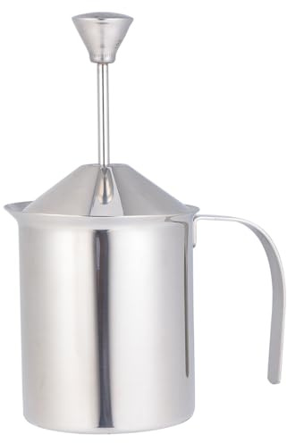 ZUNOXAZ Espumador de Leche Manual de Acero Inoxidable con Filtro de Doble Capa y Capacidad de 400 Ml, Resistente al Calor para Uso en Casa o Cafetería