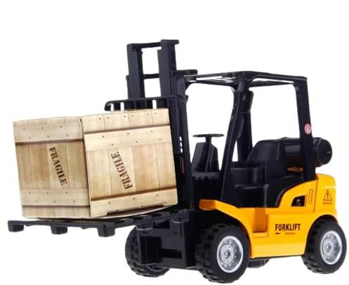 Carrello elevatore giocattolo Carrello elevatore giocattolo realistico in lega con sollevatore mobile Tirare indietro i bambini con contenitore e rastrelliera Giocattoli educativi per motori fini.