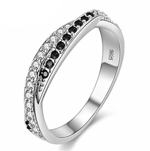 Uloveido Frauen Weißes Gold Überzogener Weihnachts Unendlichkeitsknoten Ring Schwarz CZ Stein für Versprechen Jahrestag Hochzeit Kreuz Ringe für Mädchen Y022