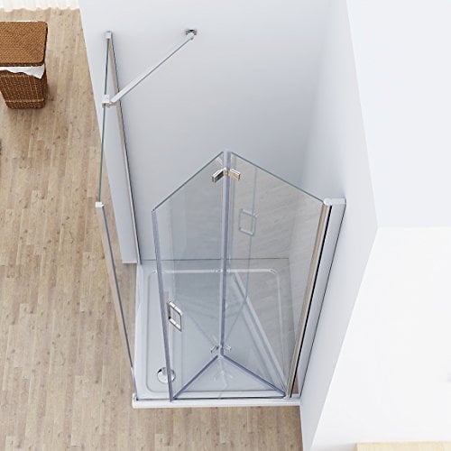 MIQU Duschkabine 90x75 cm Eckeinstieg Falttür Duschabtrennung, 90 Faltbar Duschtür mit 75 Seitenwand 6mm NANO ESG Glas Duschwand Höhe 185cm, Drehfalttür Komplett Dusche ohne Duwchwanne