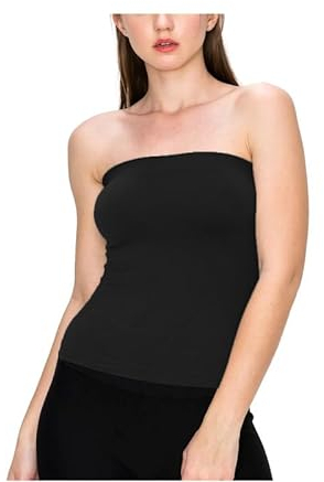 BODYWEAR LTD Womens Plain Sleeveless Ruched Ladies Boob Tube Bandeau Strapless Top UK Size 10-18 (Black, UK Size 12 M/L)