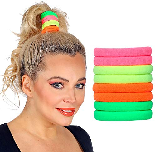 Amakando 8 knallige Neon-Zopfgummi als Haarschmuck 90s / Neonfarbene Pferdeschwanz-Halter für Damen & Mädchen/Wie geschaffen zu Karneval & Mottoparty