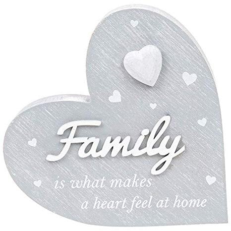 Joe Davies Cherished Hearts Freestanding Cool Grey Heart Plaque - Family is What Makes a Heart Feel at Home - Inspirational Quote for the Home