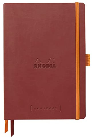 Rhodia 117801C - Notizheft Softcover Rhodiarama Goalbook DIN A5 (14,8x21 cm), 120 Blatt, DOT, Clairefontaine Papier Elfenbein 90g, 2 Lesezeichenbänder, Cover aus Kunstleder Nacarat, 1 Stück