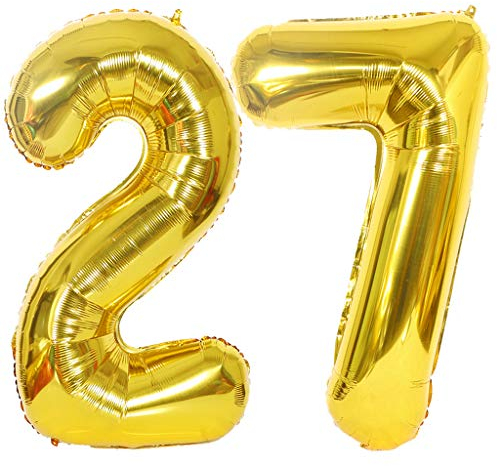 Luftballon 27 Gold, Helium Ballon 27 Goldene 27 Luftballon Geburtstag 27 Jahre, 27 Luftballon Zahl Gold, Riesen Folienballon XXL Ballon Zahlen 27 für Geburtstag Hochzeit Jubiläum Party Deko