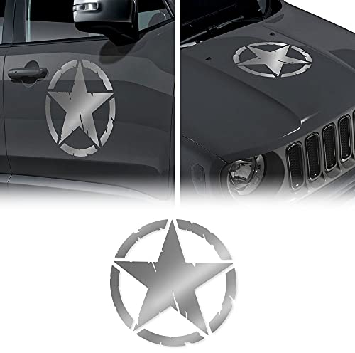 4R Quattroerre.it 17113 Adesivi Stella Army Militare per Jeep Renegade Cofano Portiera Anteriore, Diametro 33 cm, Argento, 2 Pezzi
