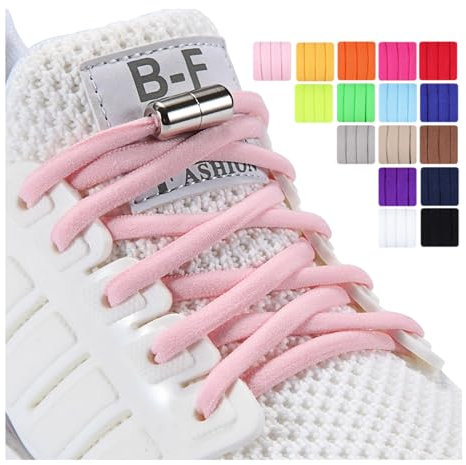 Olukssck 2 Paia Elastici Lacci Delle Scarpe Lacci Senza Nodo in Metallo per Tutti Gli Adulti e i Bambini, No Tie Lacci in Gomma Elastica per Scarpe da Ginnastica,Scarpe da Corsa, Scarpe Casual, Rosa