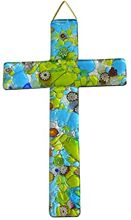 Kreuz Murano-Glas ca.14,5x9cm blau/grün