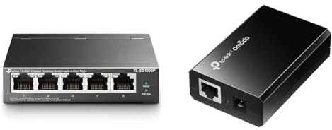 TP-Link TL-SG1005P 5-Port Gigabit PoE Switch mit 4 PoE+ Ports mit TP-Link TL-POE150S Gigabit PoE Injector