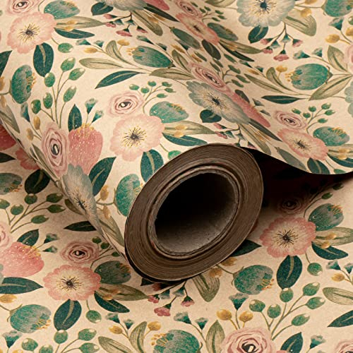 RUSPEPA Rouleau De Papier Emballage Kraft - Motif Fleurs Et Plantes Colorées - 76 cm X 30 m