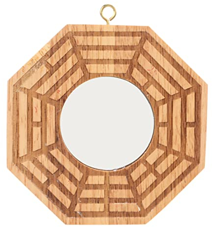 Pssopp Bagua Spiegel aus Holz, Konkav, Bagua Anhänger, Schutz, Feng Shui zum Schutz Gegen Schädliche