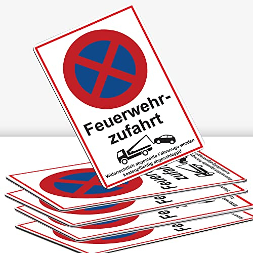 5 Stück XXL Feuerwehrzufahrt freihalten Schild 30 x 40 cm Alu 3mm Alu-Dibond stabile Aluminiumverbundplatte Feuerwehr Einfahrt freihalten mit UV-Schutz von STROBO