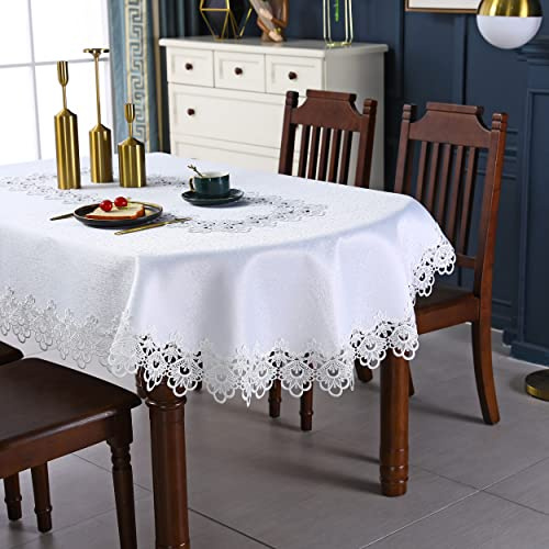Inmerget Elegant White Lace Oval Tablecloth 61 x 84.6 inch | 155x215 cm Embroidery Table Cloth, Table Cover for Wedding Party Home Kitchen Living Room Table Decoration