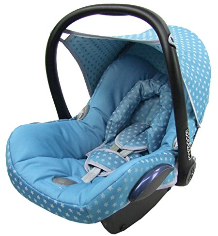 BAMBINIWELT Bezug Ersatzbezug kompatibel mit Maxi-Cosi CabrioFix für Babyschale 6-tlg Komplett-Set (türkis Sterne)