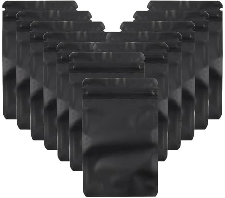 MZMing 50pcs Resealable Mylar Bags Smell Proof Bags Matte Black 7.4x11.7cm | Foil Pouch Small Mylar Ziplock Bags with Grip Seal Premium Foil Lined Packaging for Food Jewelry Candy Bath Salts Electronics