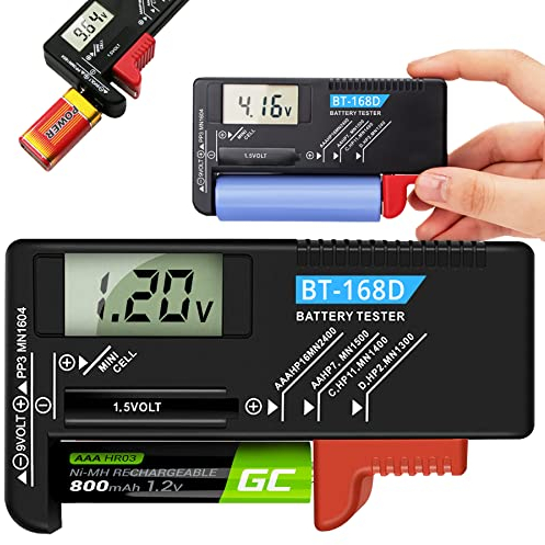 Retoo Schwarz Digitaler Batterietester für Batterie und Akku AAA, AA, CR, Knopfzellenbatterie, 1.5V 3.7V 9V, Anzeige des Ladestatus/Volt, BatteryCheck, Testgerät, Batterieprüfer, Messgerät