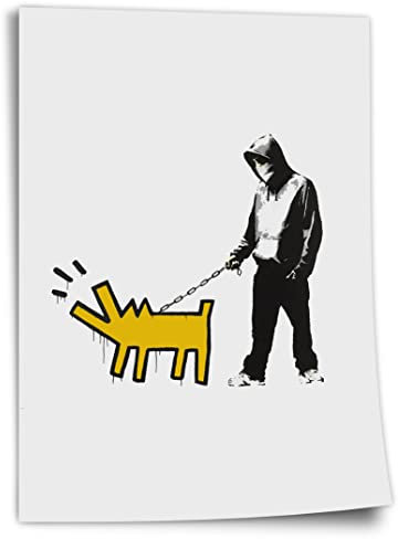 Poster aus Baumwolle Banksy Keith Haring - Bellender Hund, Pop-Art Modern Street-Art, Kunstdruck Klein bis Groß XXL - Wohnzimmer, Schlafzimmer Kunstdruck ohne Rahmen, Wandbild - A4, A3, A2, A1, A0,..