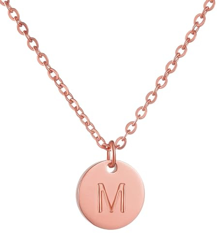 AFSTALR Damen Initialen Kette M Buchstaben Anhänger Rosegold Kette mit Herzen Geburtstagsgeschenk für Mädchen