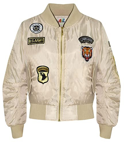 A2Z 4 Kids Girls Boys Jacket Badges Print - MA1 Jacket Badges Stone 5-6.