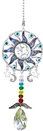 Peili Kristalldekoration Sonne Mond Stern Autoanhänger Geflügelter Fänger Fensteranhänger Sonnenfänger Ornament Meditationsornament Heimdekoration (A)