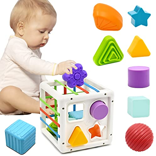 Mailesi Baby Toys for 1 2 Year Old Boys Girls, Montessori Sensory Toys for 12 18 Months 1st Gifts Educational Learning Shape Sorter Activity Cube Travel Toys for Autism Toddlers Birthday Presents