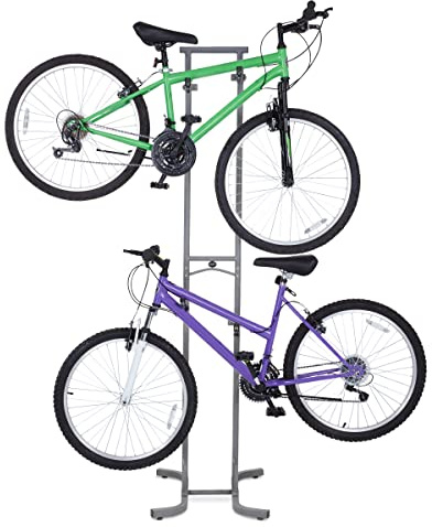 RaxGo Bike Garage Storage Rack, 2 Bicycle Garage Floor Stand, Freestanding, Adjustable Hooks, for Mountain & Road Bicycles, Universal for Indoor Use