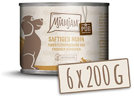 MjAMjAM - Premium Nassfutter für Hunde - saftiges Huhn pur 200g, 6er Pack (6 x 200g), naturbelassen mit extra viel Fleisch